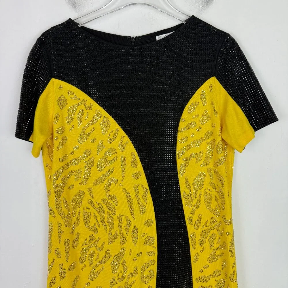Versace Collection Yellow & Black Embellished Dress Short Sleeve Size 48 US 12 - Picture 2 of 16